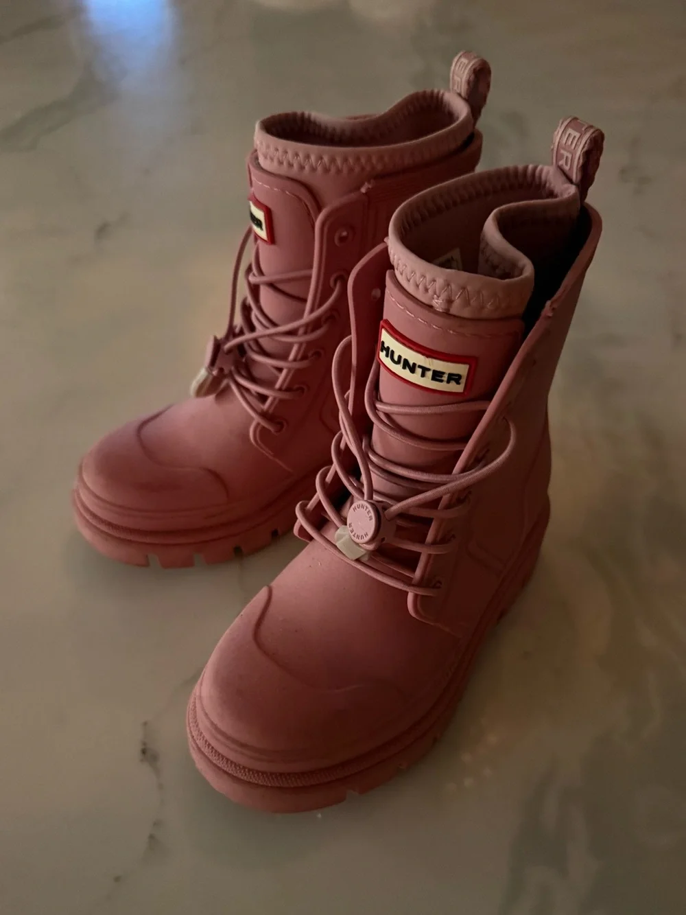 Hunter Kids' Pink Lace-Up Waterproof combat style Boots